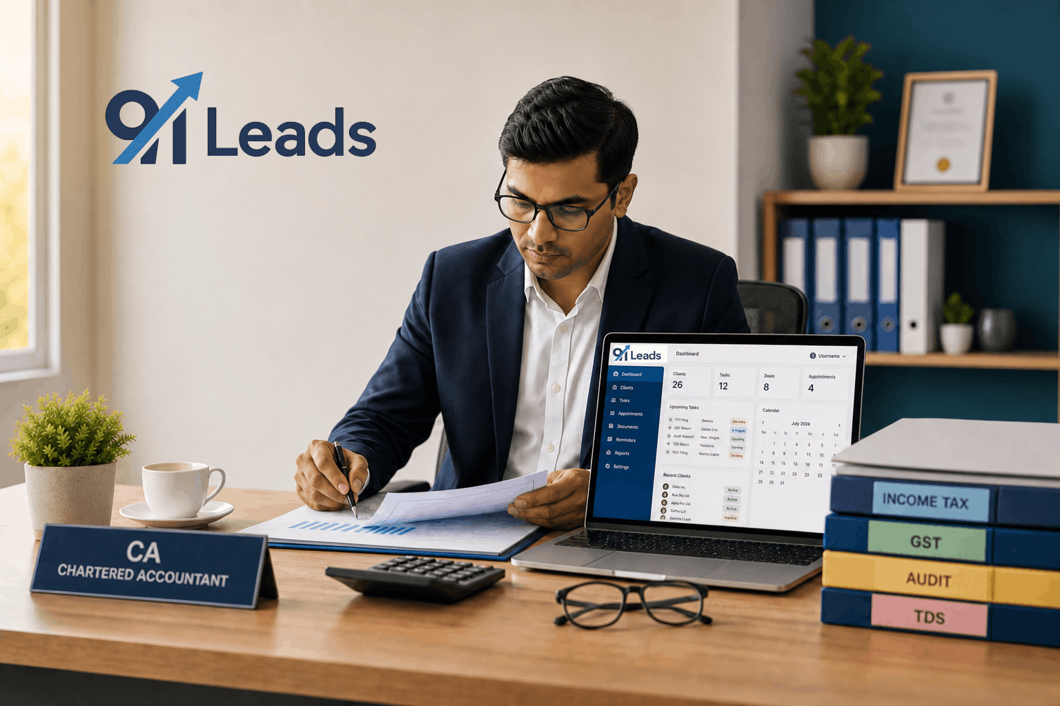 A chartered accountant managing client work and deadlines with the 91Leads CRM