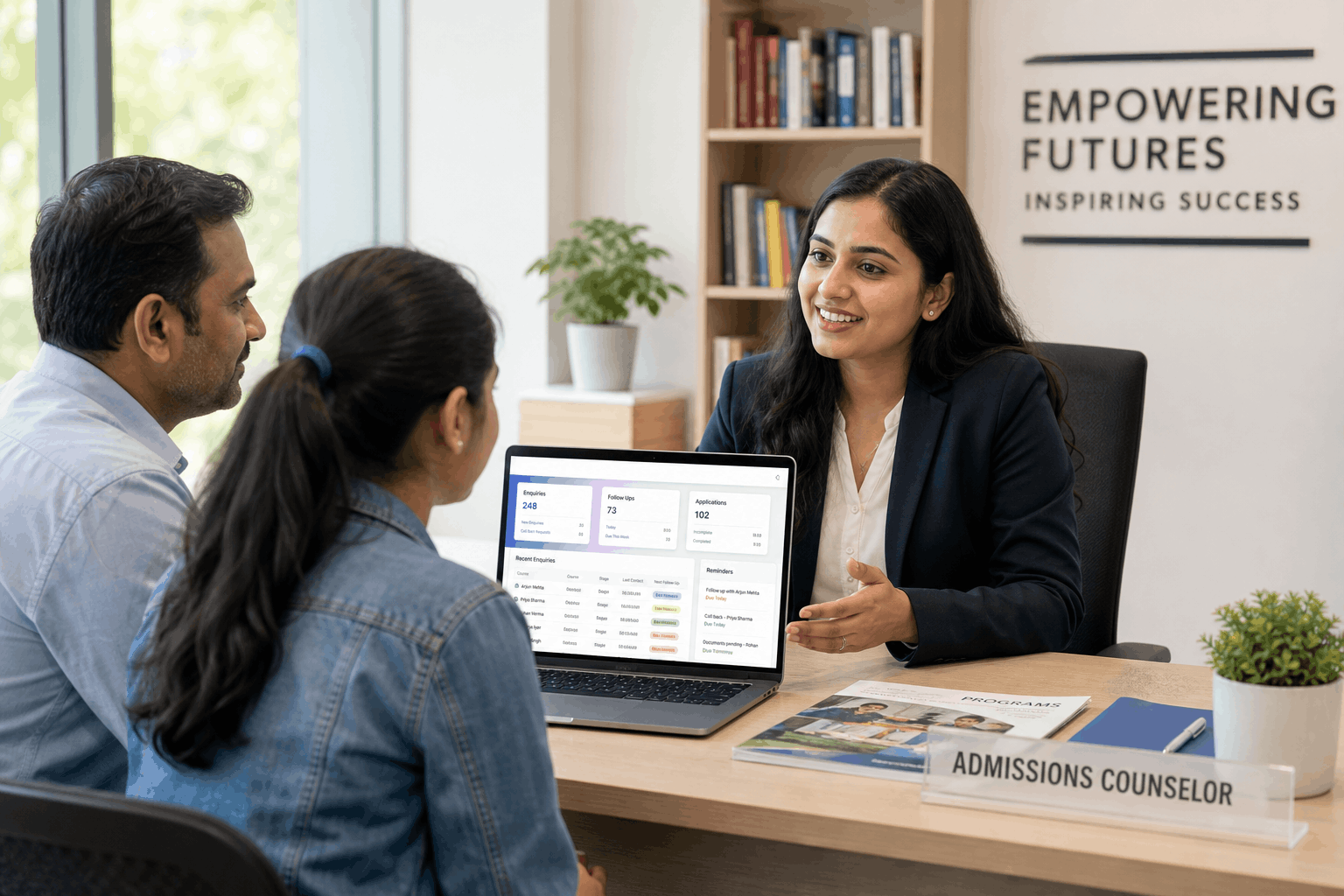 An admissions counsellor managing student enquiries and follow-ups with the 91Leads CRM