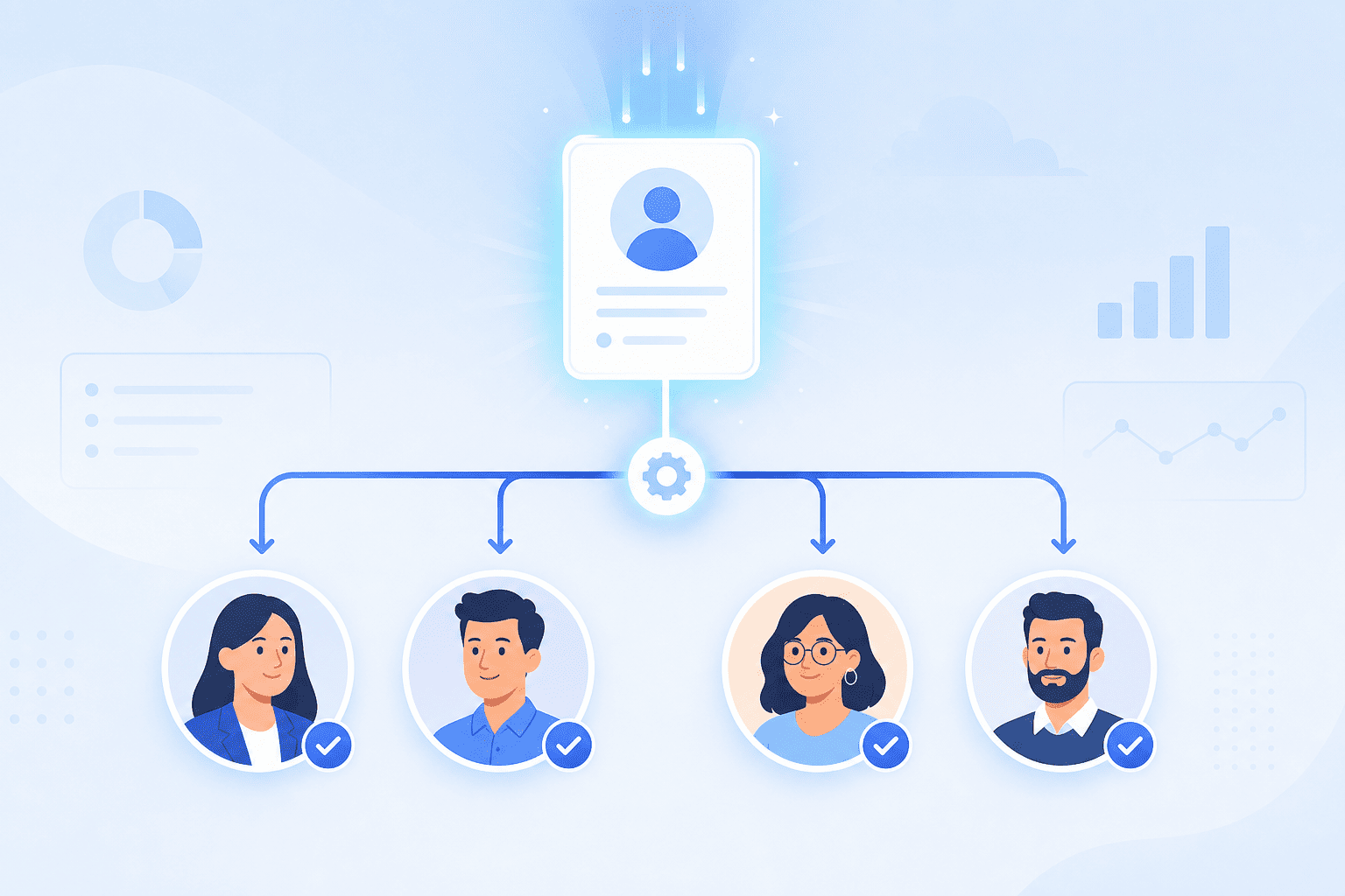 A new sales lead being automatically distributed to four team members in 91Leads lead assignment software