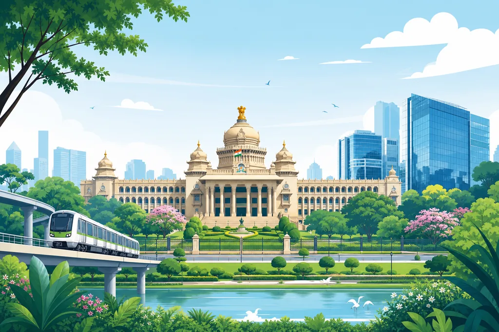 CRM software in Bangalore, Vidhana Soudha and tech park illustration
