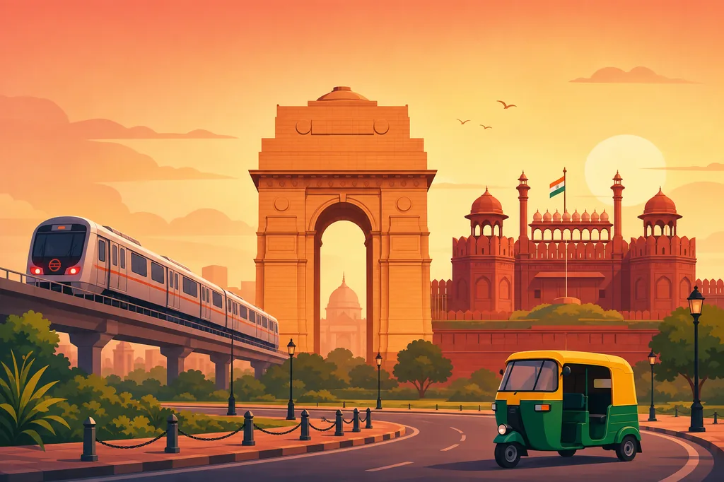 CRM software in Delhi, India Gate and Red Fort illustration