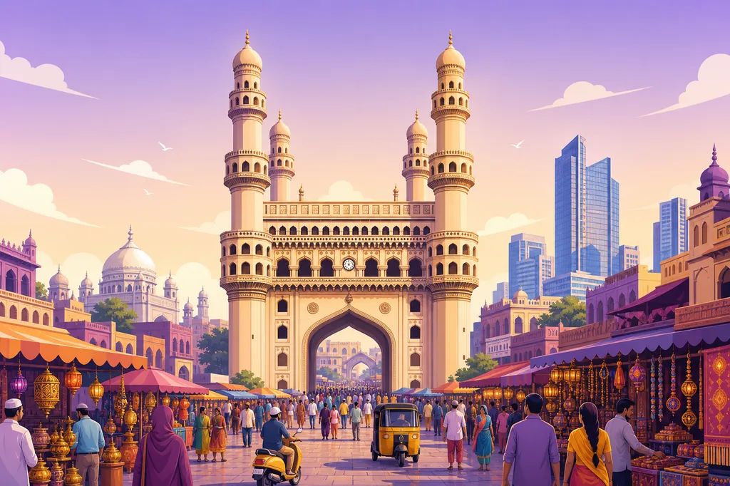 CRM software in Hyderabad, Charminar and HITEC City illustration