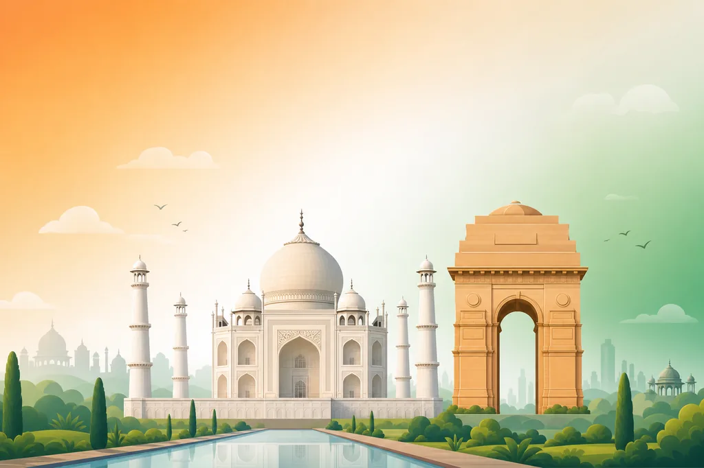 CRM software in India, Taj Mahal and India Gate illustration