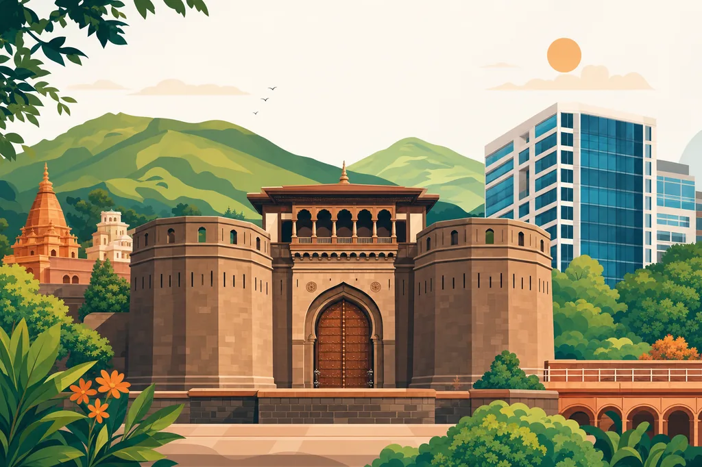 CRM software in Pune, Shaniwar Wada and IT park illustration