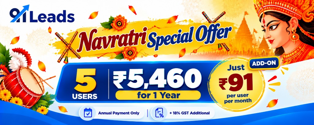 Navratri Special Offer — 5 users for ₹5,460 for 1 year. Just ₹91 per user per month. Annual payment only. +18% GST additional.